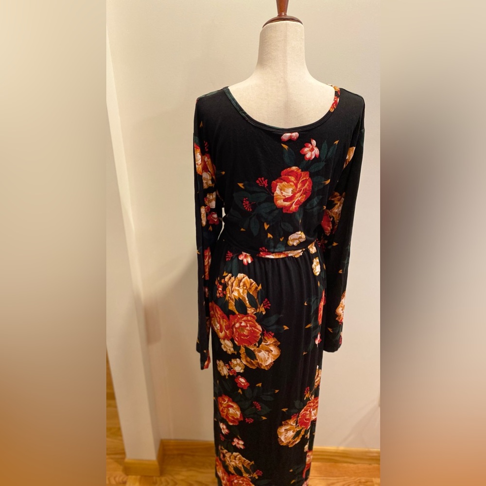LONGYUAN, Sz 4XL, Dark Green, Floral Long Sleeve Maxi Dress - NWT - Picture 7 of 12